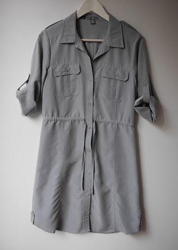 Gri, Düğmeli Midi Elbise - Görsel 8