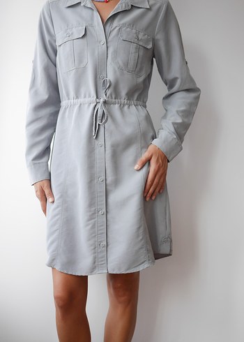 Gri, Düğmeli Midi Elbise - Görsel 5