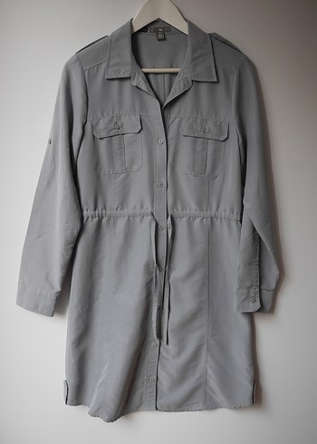 Gri, Düğmeli Midi Elbise - Görsel 14