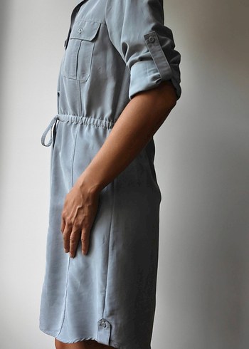 Gri, Düğmeli Midi Elbise - Görsel 3