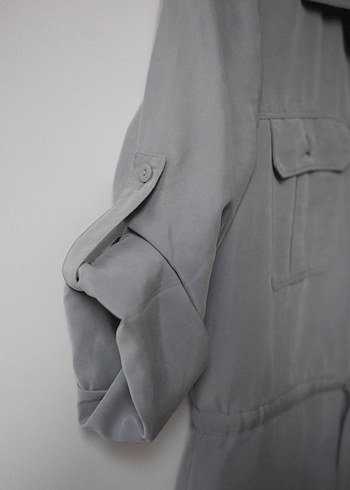 Gri, Düğmeli Midi Elbise - Görsel 12