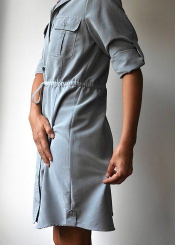 Gri, Düğmeli Midi Elbise - Görsel 7