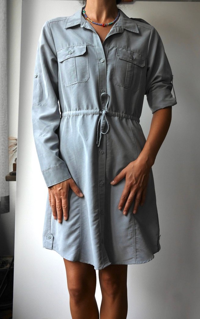 Gri, Düğmeli Midi Elbise - Görsel 2