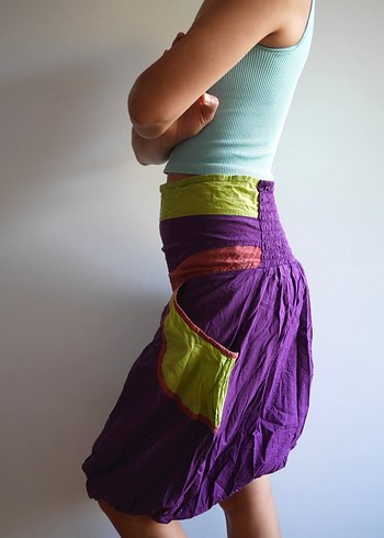 Otantik kumaş cepli etek - Görsel 3