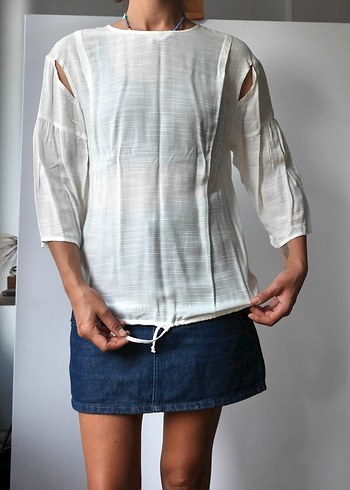 MAVİ, Kadın Beyaz Bohem Piliseli Bluz - Görsel 4