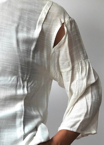 MAVİ, Kadın Beyaz Bohem Piliseli Bluz - Görsel 6