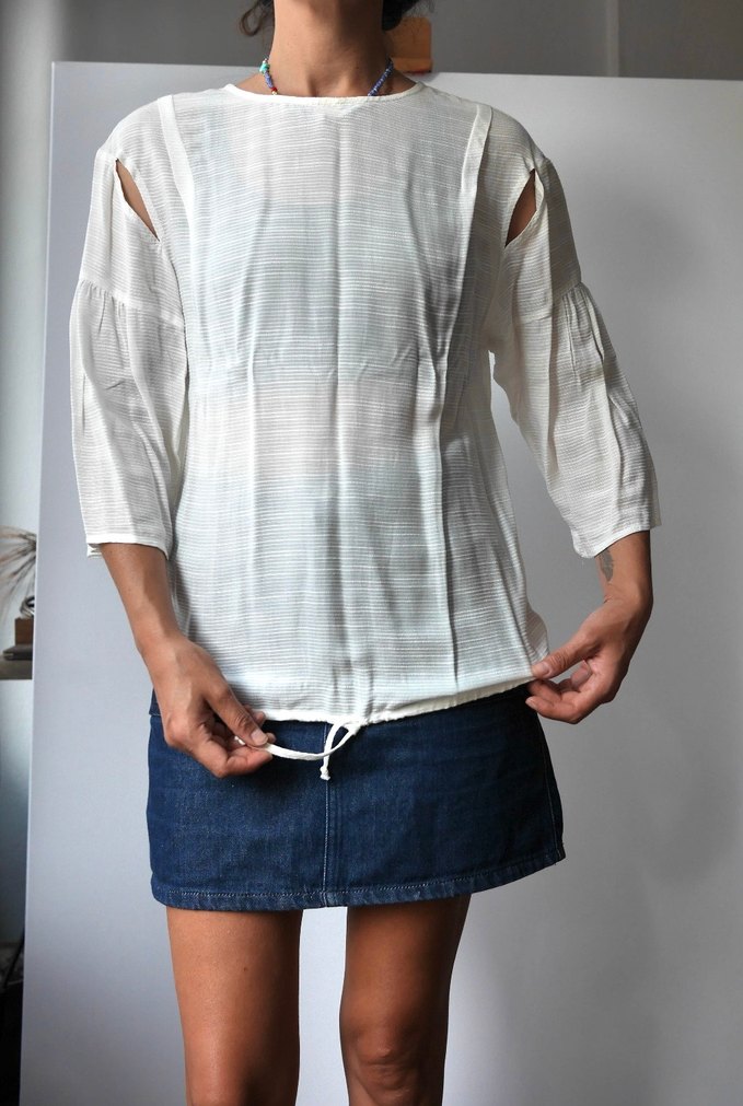 MAVİ, Kadın Beyaz Bohem Piliseli Bluz - Görsel 4