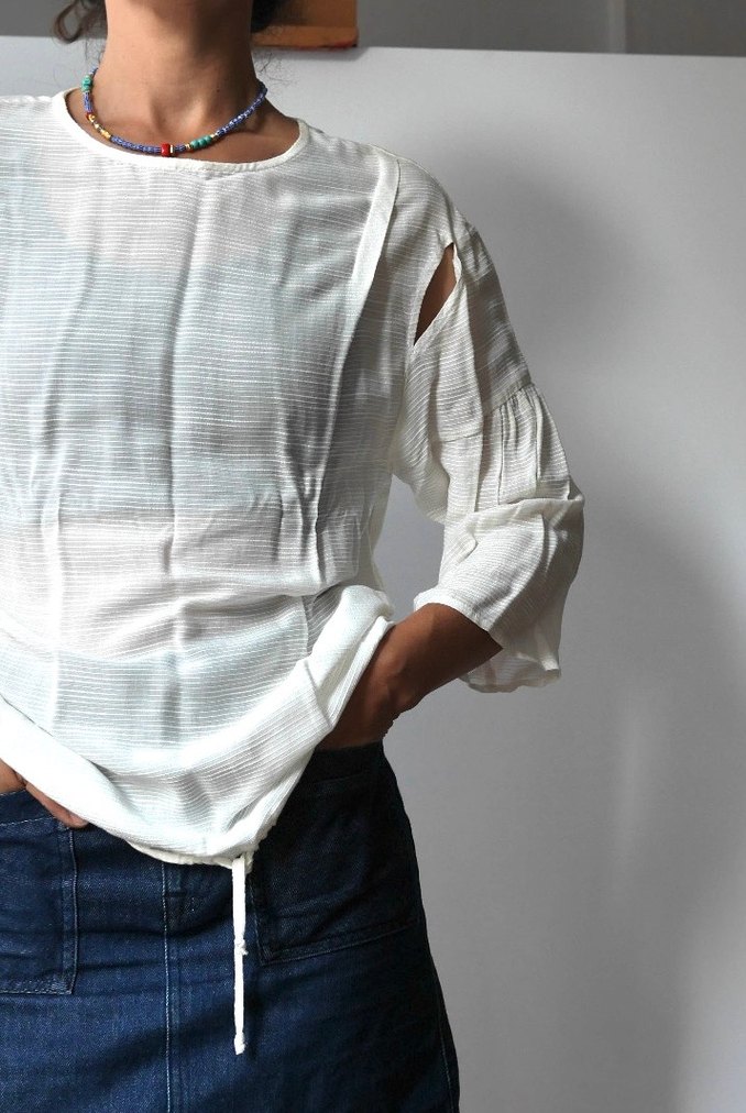 MAVİ, Kadın Beyaz Bohem Piliseli Bluz - Görsel 5