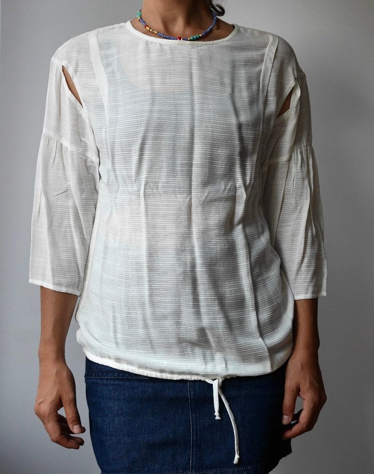 MAVİ, Kadın Beyaz Bohem Piliseli Bluz - Görsel 2