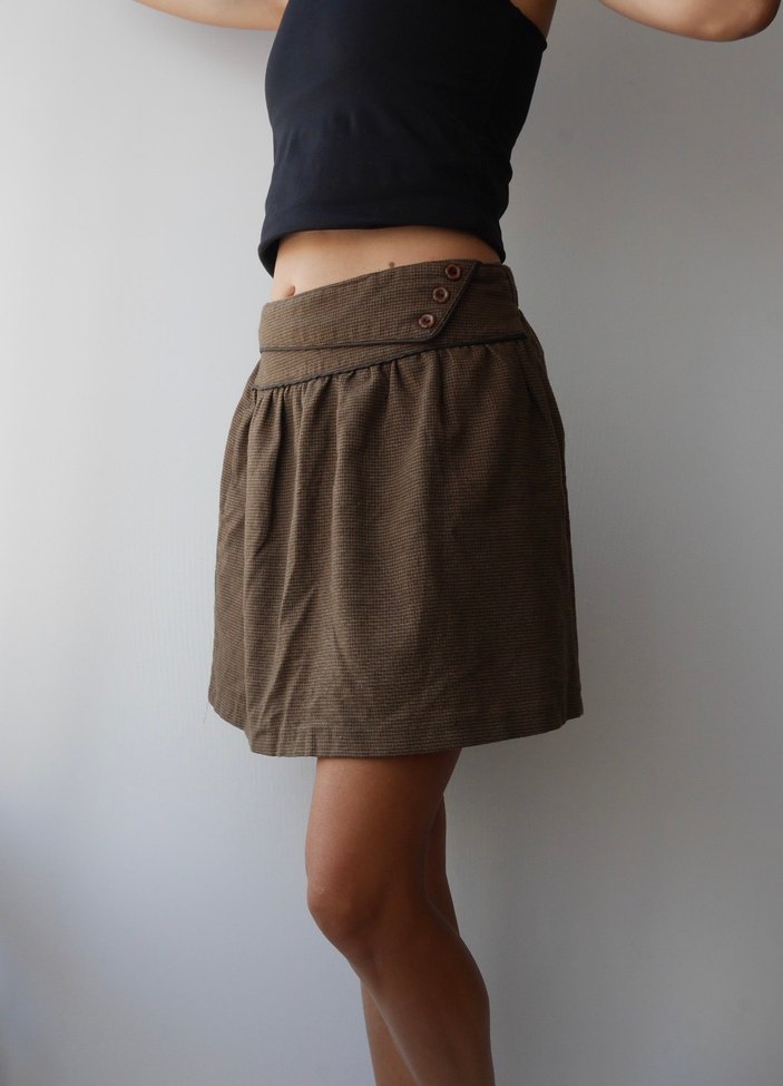 Kahverengi Mini Kışlık Salaş Etek - Görsel 2