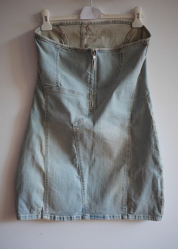 Straplez Denim Mini Kadın Elbisesi - Görsel 3