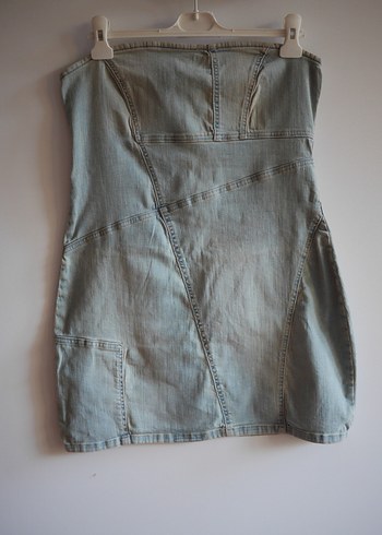 l Beden Straplez Denim Mini Kadın Elbisesi