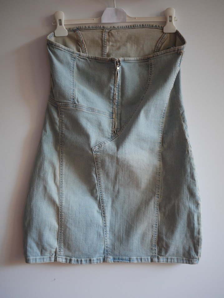 Straplez Denim Mini Kadın Elbisesi - Görsel 3