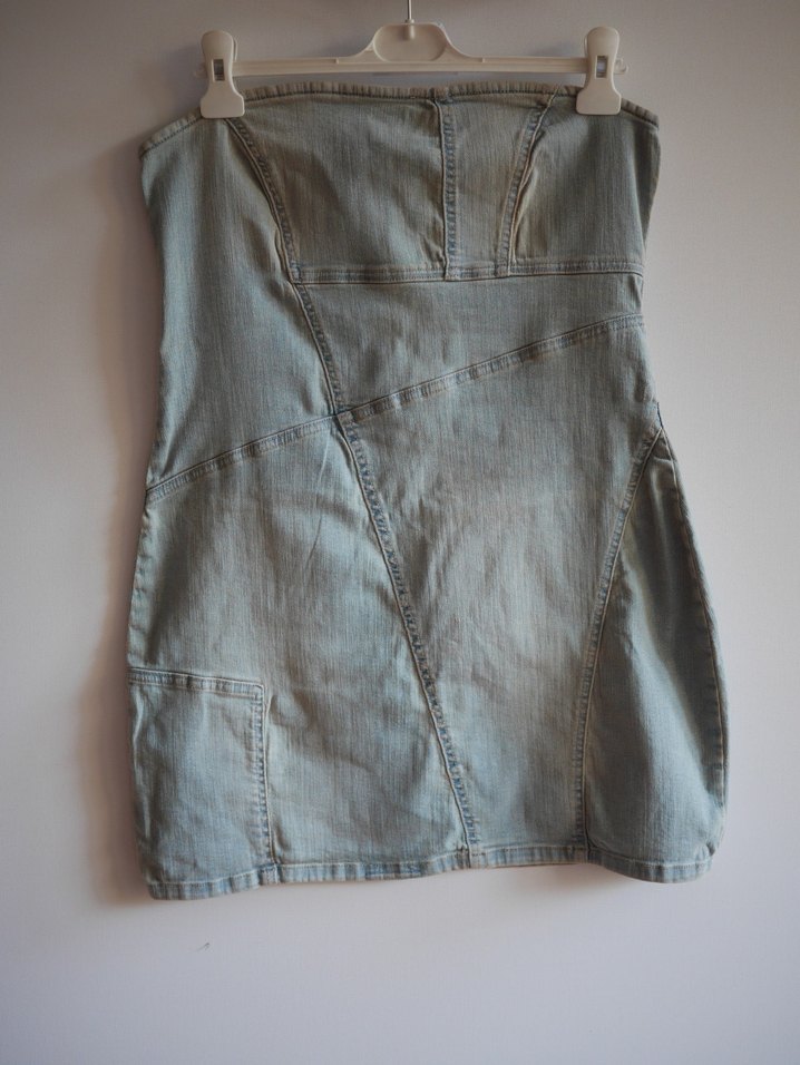 Straplez Denim Mini Kadın Elbisesi - Görsel 2