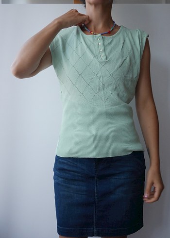 Sabri Özel, Vintage Turkuaz Kadın  Kısa Kollu Bluz - Görsel 5