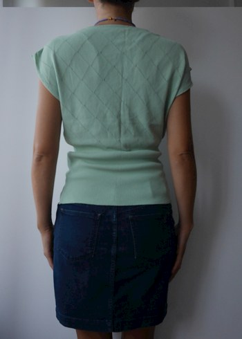 Sabri Özel, Vintage Turkuaz Kadın  Kısa Kollu Bluz - Görsel 4