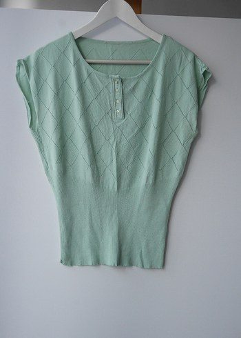 Sabri Özel, Vintage Turkuaz Kadın  Kısa Kollu Bluz - Görsel 7