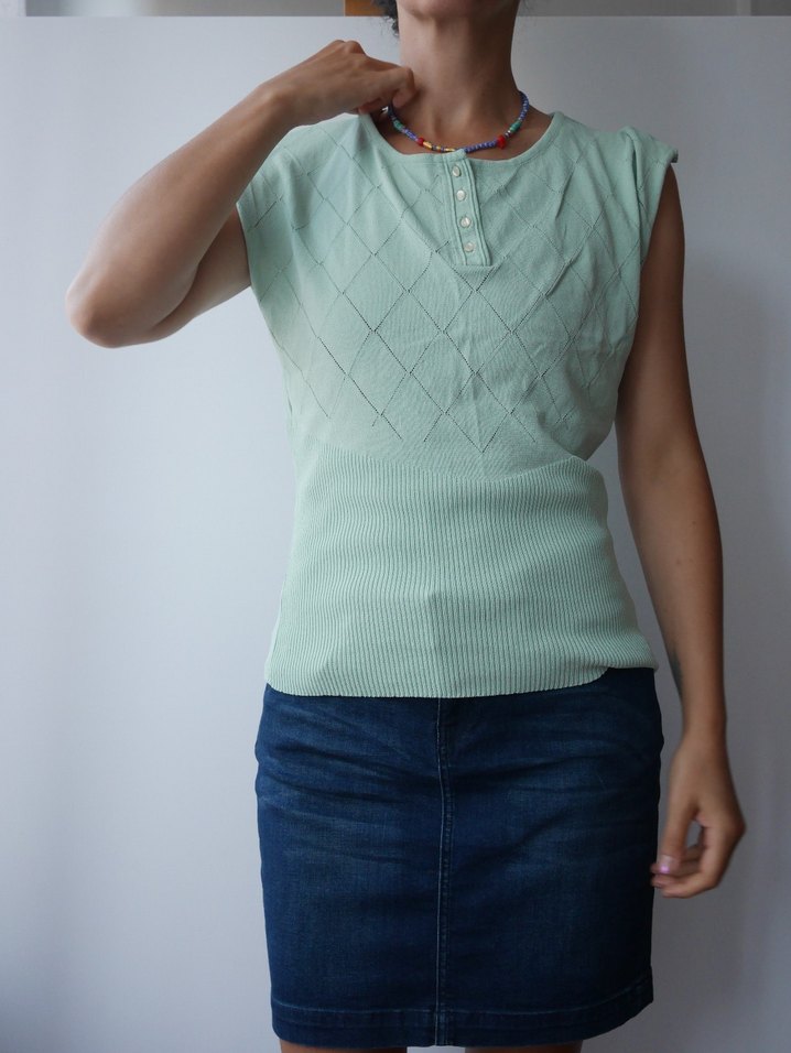 Sabri Özel, Vintage Turkuaz Kadın  Kısa Kollu Bluz - Görsel 5