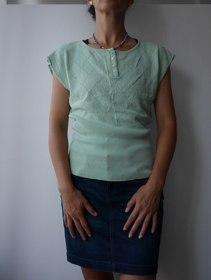 Sabri Özel, Vintage Turkuaz Kadın  Kısa Kollu Bluz - Görsel 2