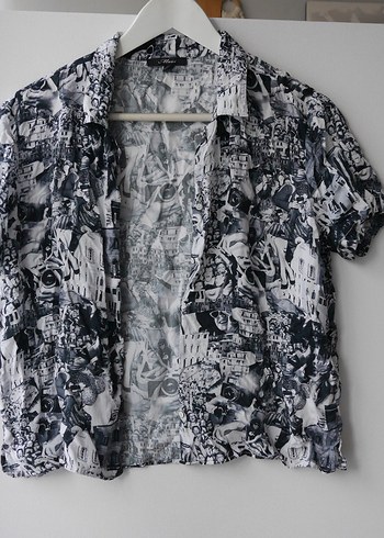 MAVİ, Siyah-beyaz Baskılı Kısa Kollu Viskoz Kadın Gömlek - Görsel 8