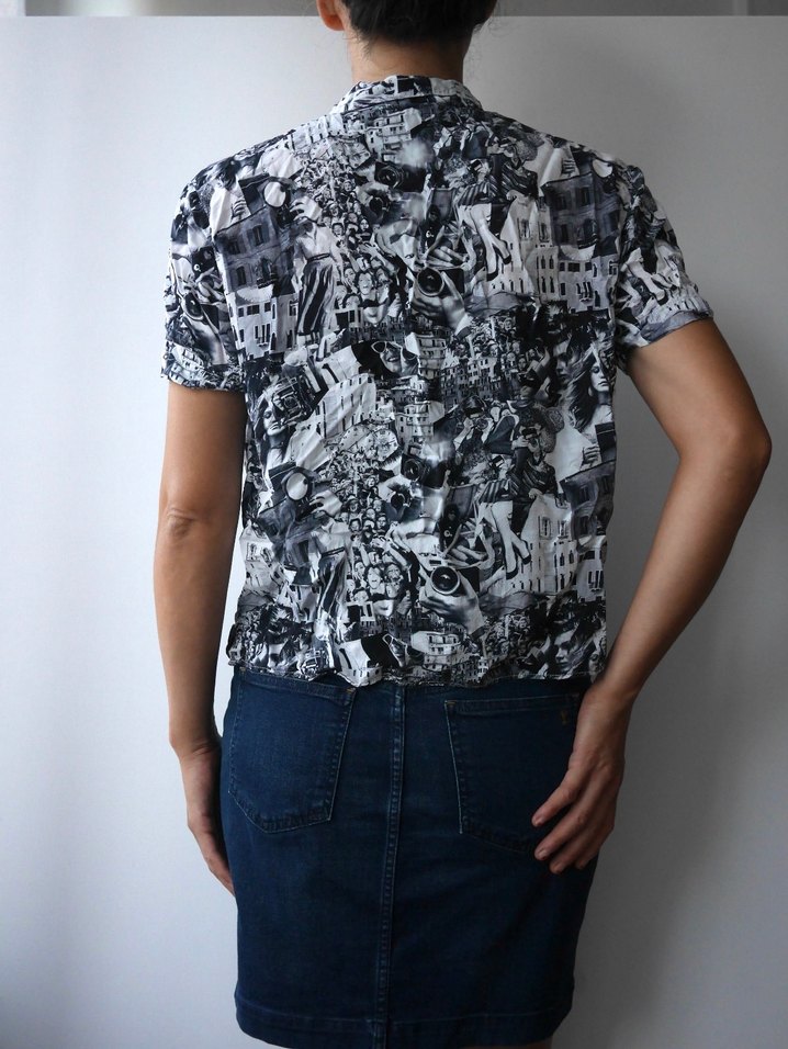 MAVİ, Siyah-beyaz Baskılı Kısa Kollu Viskoz Kadın Gömlek - Görsel 2