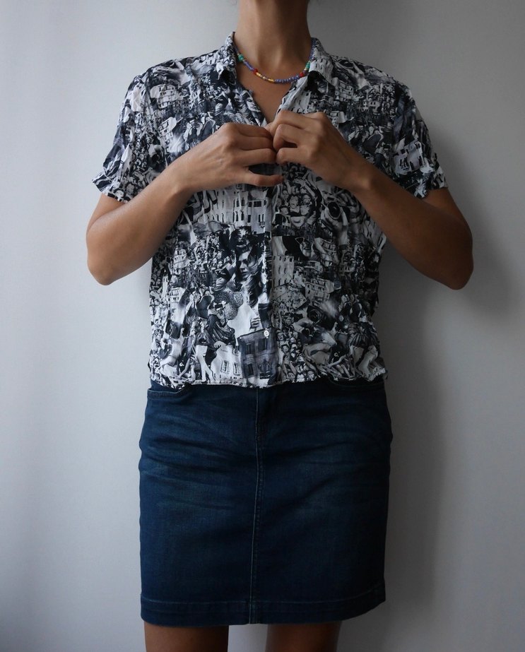 MAVİ, Siyah-beyaz Baskılı Kısa Kollu Viskoz Kadın Gömlek - Görsel 5