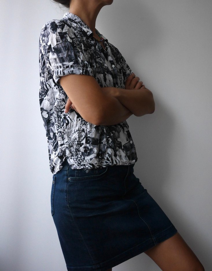 MAVİ, Siyah-beyaz Baskılı Kısa Kollu Viskoz Kadın Gömlek - Görsel 3