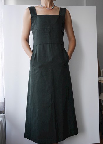 POLO GARAGE, Yeşil, Kolsuz kışlık yün kumaş uzun elbise - Görsel 5