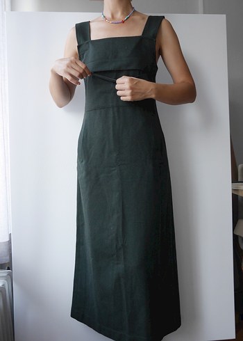 POLO GARAGE, Yeşil, Kolsuz kışlık yün kumaş uzun elbise - Görsel 4