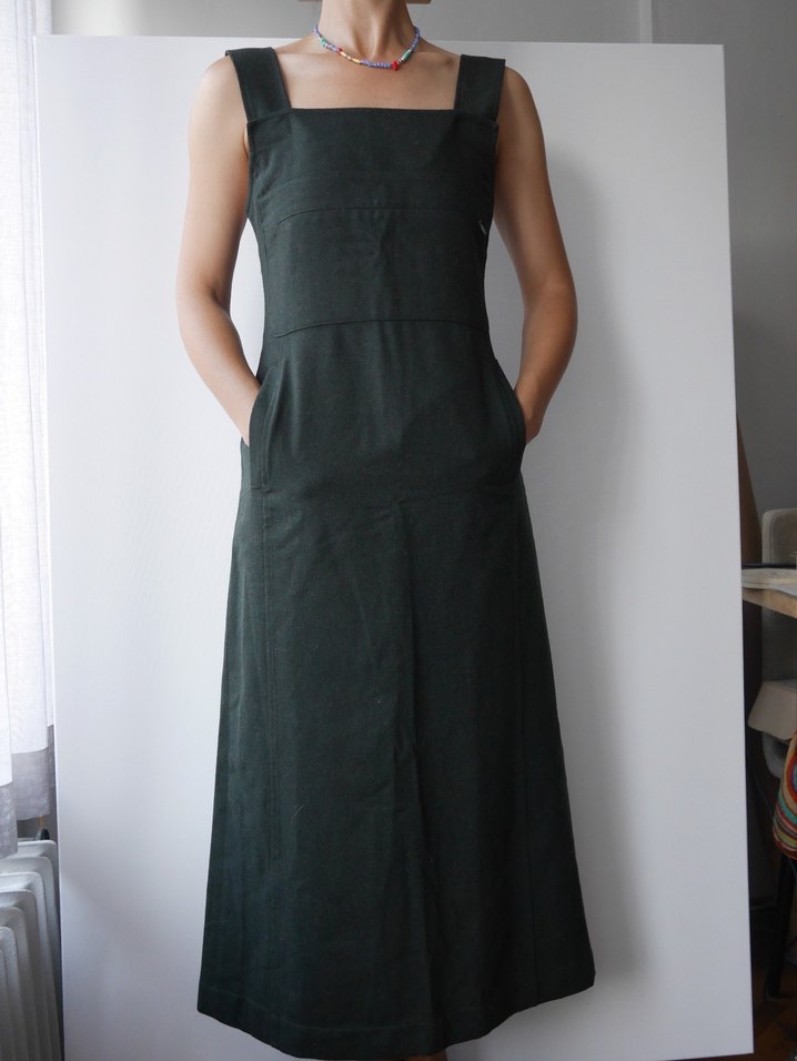 POLO GARAGE, Yeşil, Kolsuz kışlık yün kumaş uzun elbise - Görsel 5