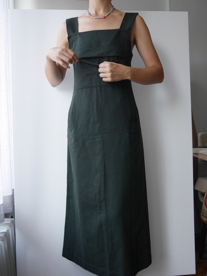 POLO GARAGE, Yeşil, Kolsuz kışlık yün kumaş uzun elbise - Görsel 4