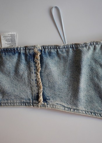 l Beden Denim Straplez Büstiyer Top
