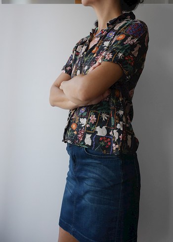 MAVİ, Çiçek Desenli Kısa Kollu Kadın Gömlek - Görsel 4