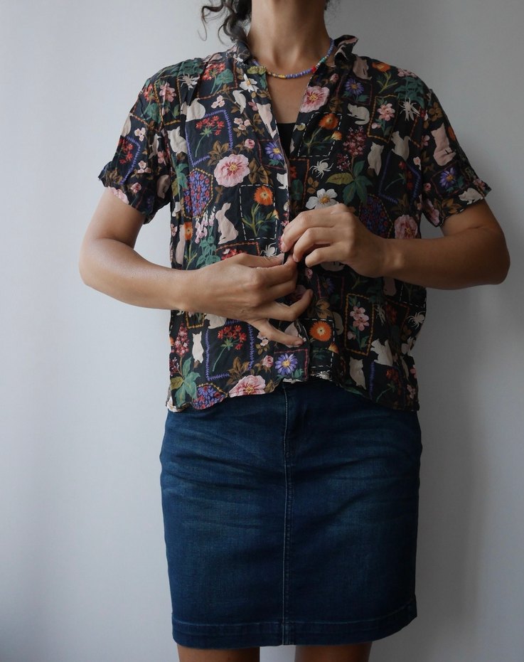 MAVİ, Çiçek Desenli Kısa Kollu Kadın Gömlek - Görsel 2