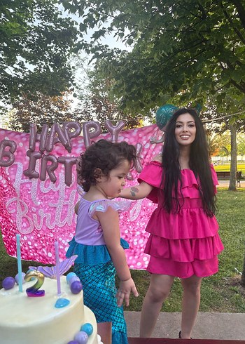 Abiye Pembe Straplez Dantel Detaylı Tie-Dye Elbise