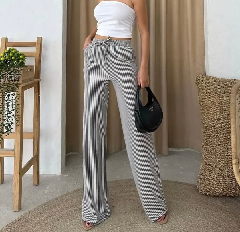 Siyah beyaz su yolu pantolon - Görsel 2