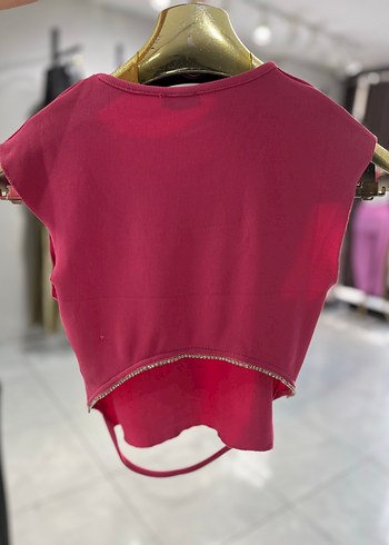 Pembe taş Detaylı Kolsuz Crop Top - Görsel 2