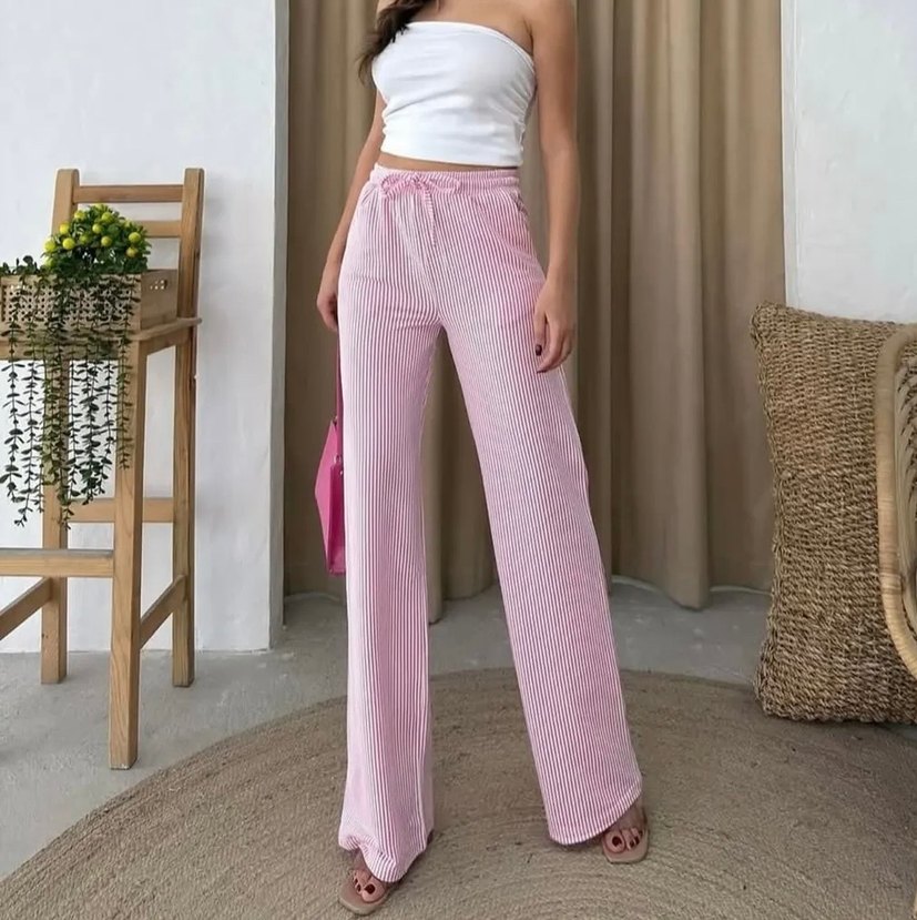 Pemb  Bağcıklı Rahat Kadın pantolon - Görsel 2