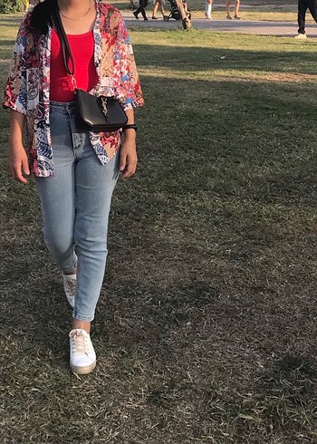 Çiçek Desenli Bohem Midi Kimono - Görsel 4