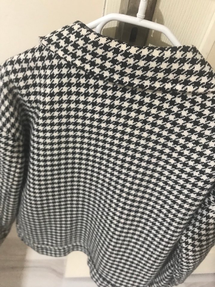 Düğmeli Gri Kareli Midi Kadın Ceket - Görsel 4