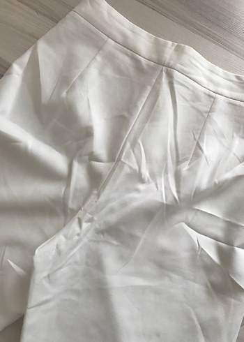 Kadın Beyaz Keten Kumaş Pantolon - Görsel 4