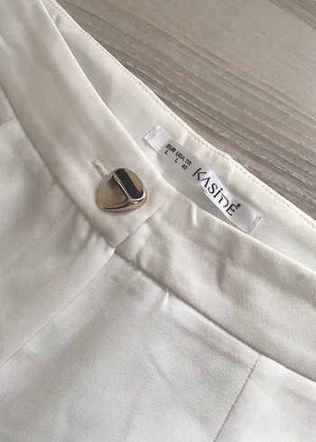 Kadın Beyaz Keten Kumaş Pantolon - Görsel 3