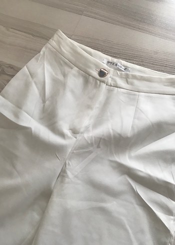 Kadın Beyaz Keten Kumaş Pantolon - Görsel 5