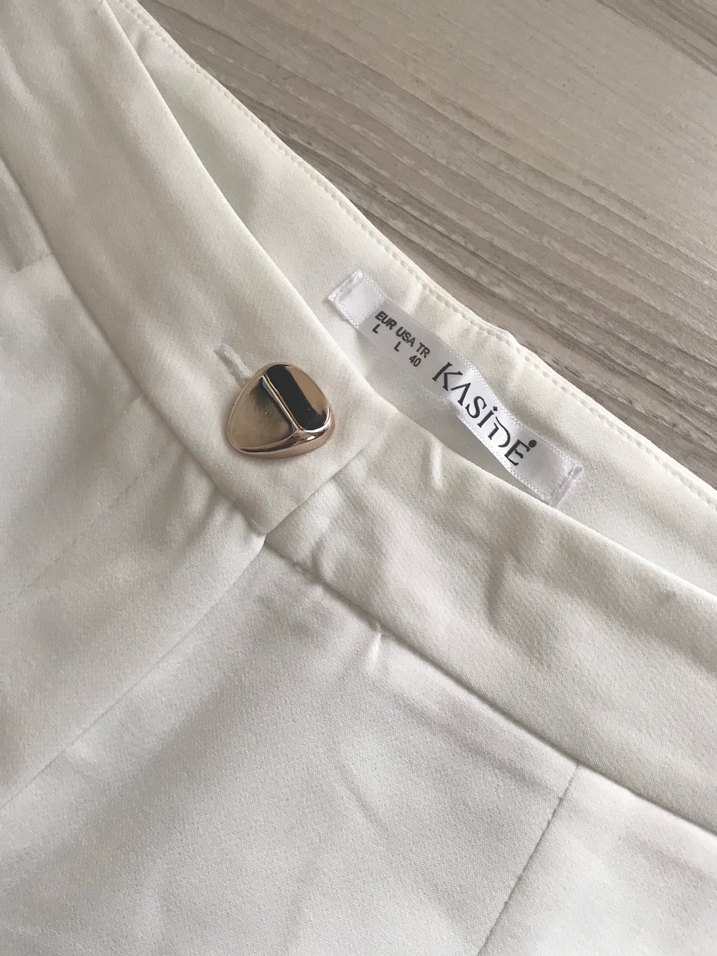 Kadın Beyaz Keten Kumaş Pantolon - Görsel 3