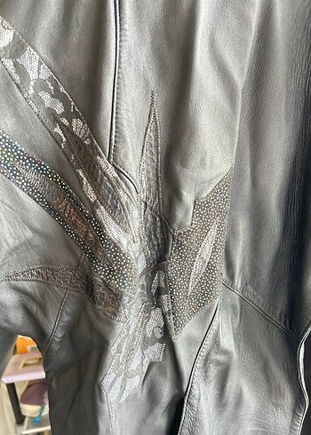 vintage Siyah işlemeki Deri Ceket - Görsel 2