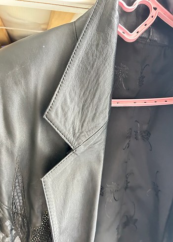 vintage Siyah işlemeki Deri Ceket - Görsel 4