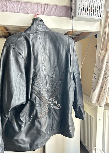 vintage Siyah işlemeki Deri Ceket - Görsel 6