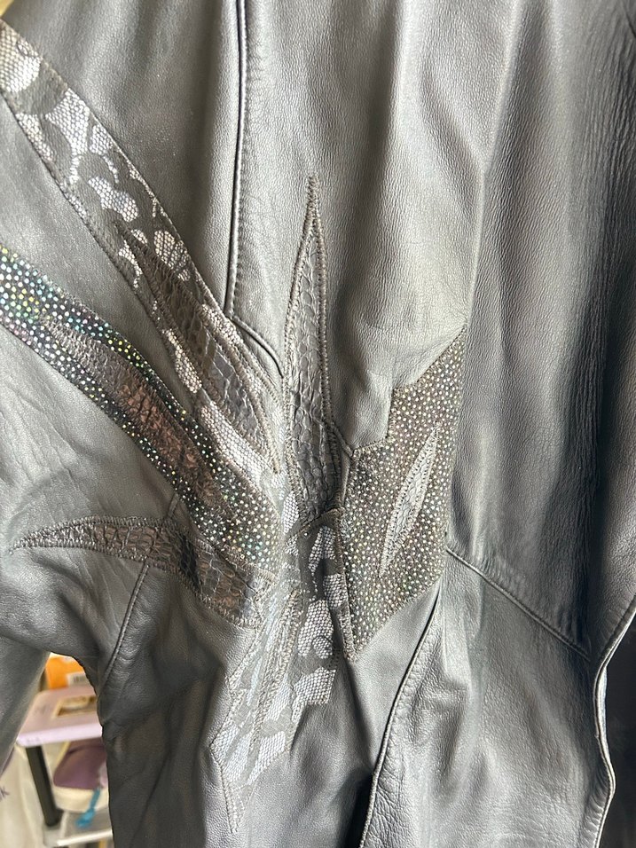 vintage Siyah işlemeki Deri Ceket - Görsel 2