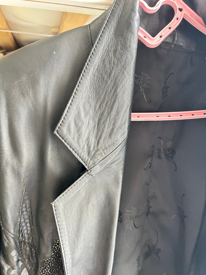 vintage Siyah işlemeki Deri Ceket - Görsel 4