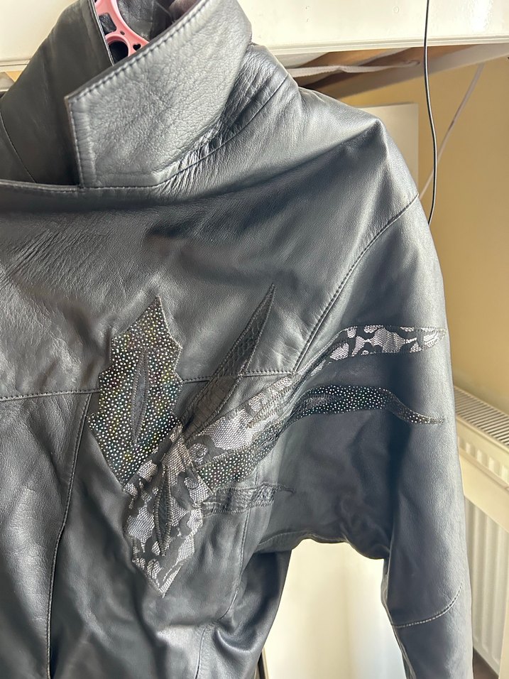 vintage Siyah işlemeki Deri Ceket - Görsel 3